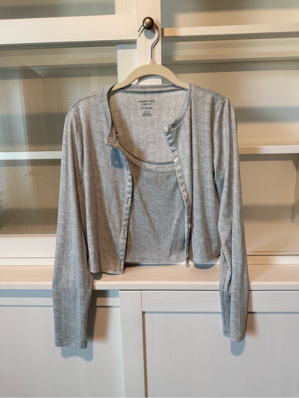 American Eagle Outfitters Light Gray Pointelle Crop Cami & Cardigan